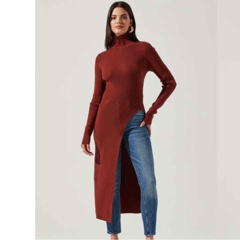 Astr the Label Rust High Slit Sweater Dress XL